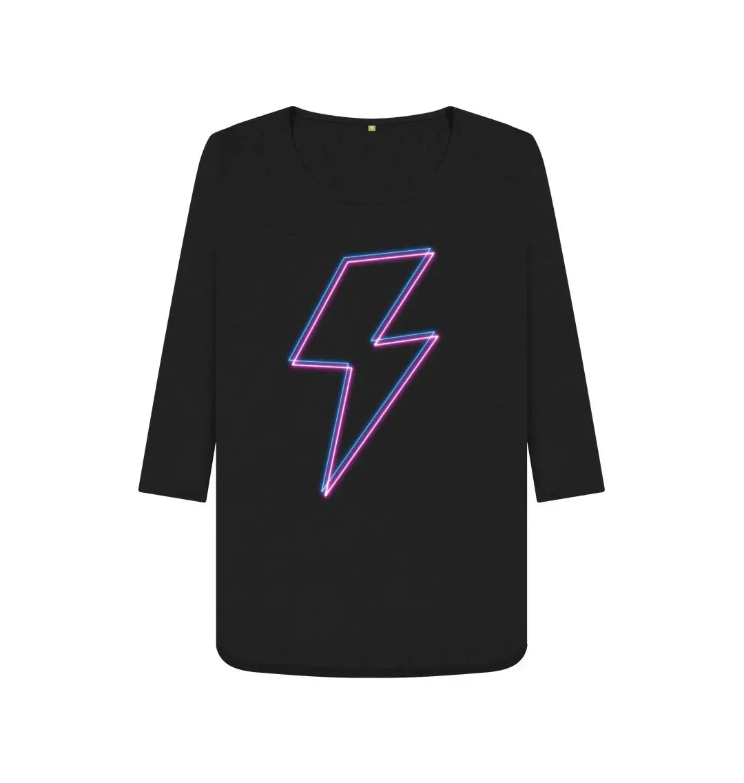Quarter sleeve scoop neck neon lightning bolt t-shirt