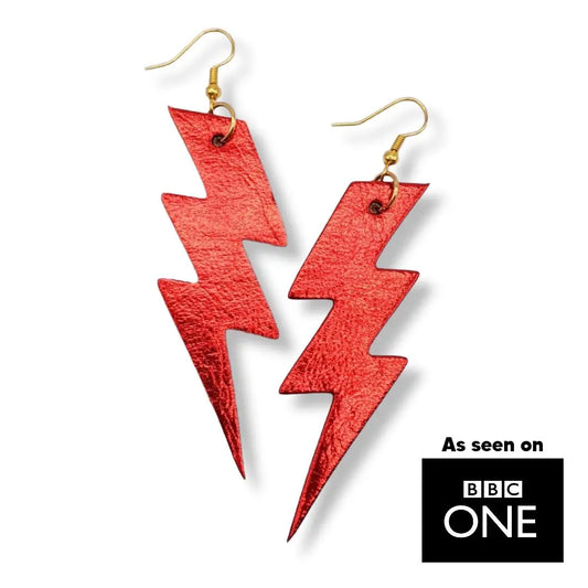 Red cork triple lightning bolt earrings