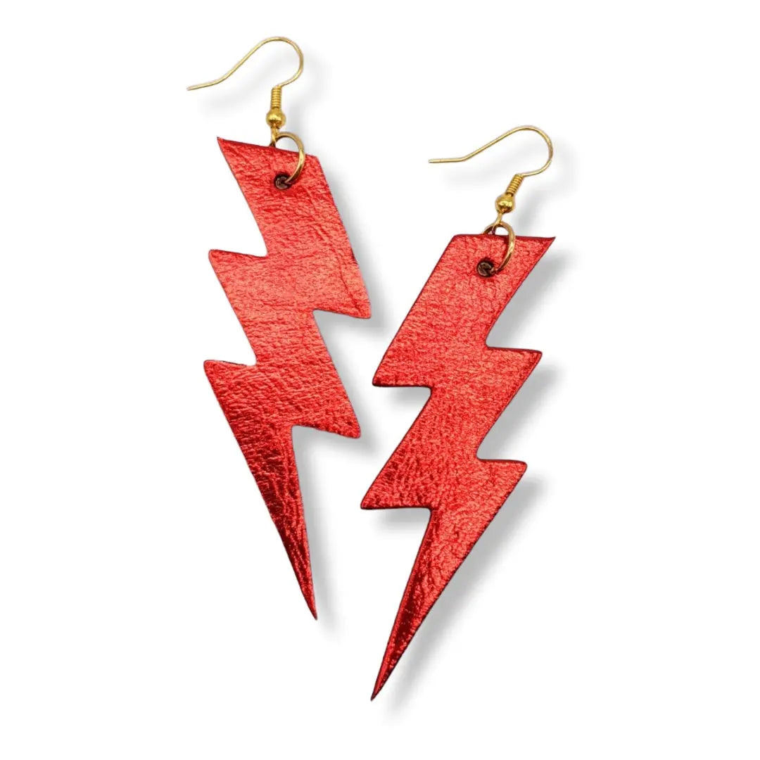 Red cork triple lightning bolt earrings