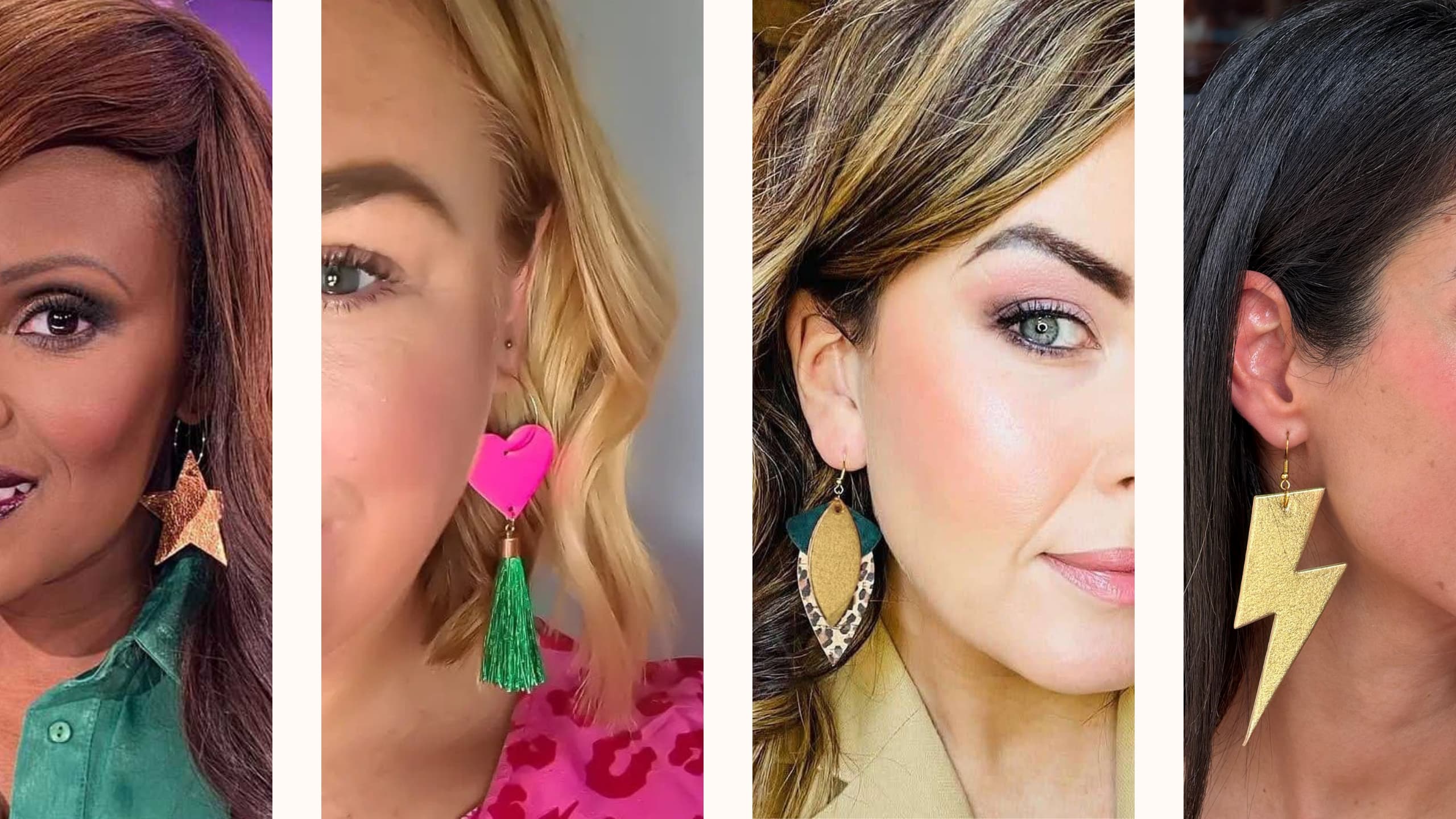 a collage of a woman with earrings