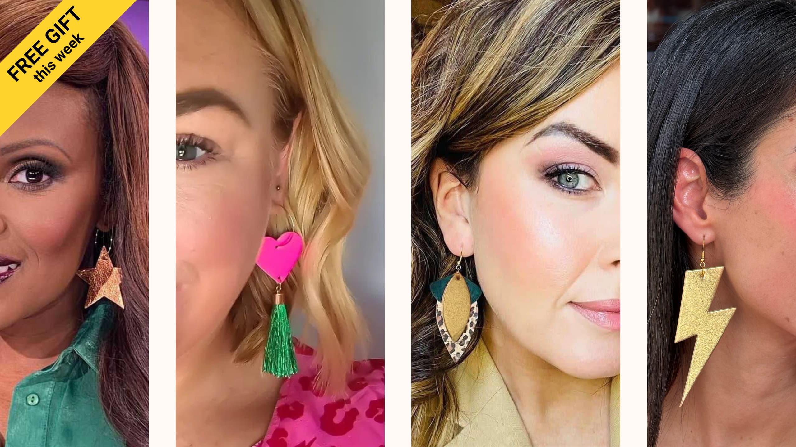 a collage of a woman with earrings