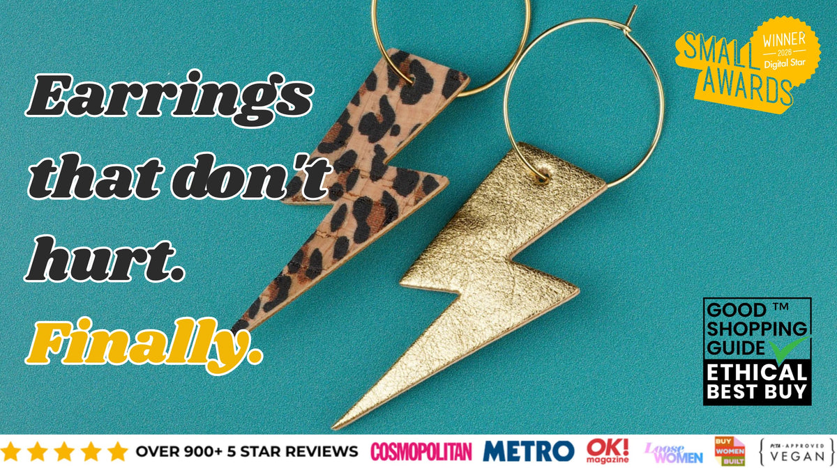 a pair of earrings with lightning bolt and leopard print