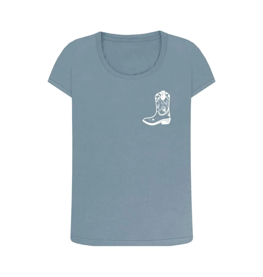White cowboy boot scoop neck t-shirt - Trend Tonic