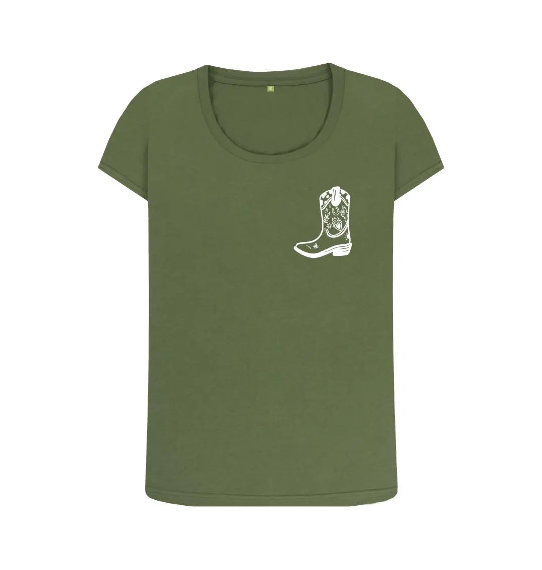 White cowboy boot scoop neck t-shirt - Trend Tonic