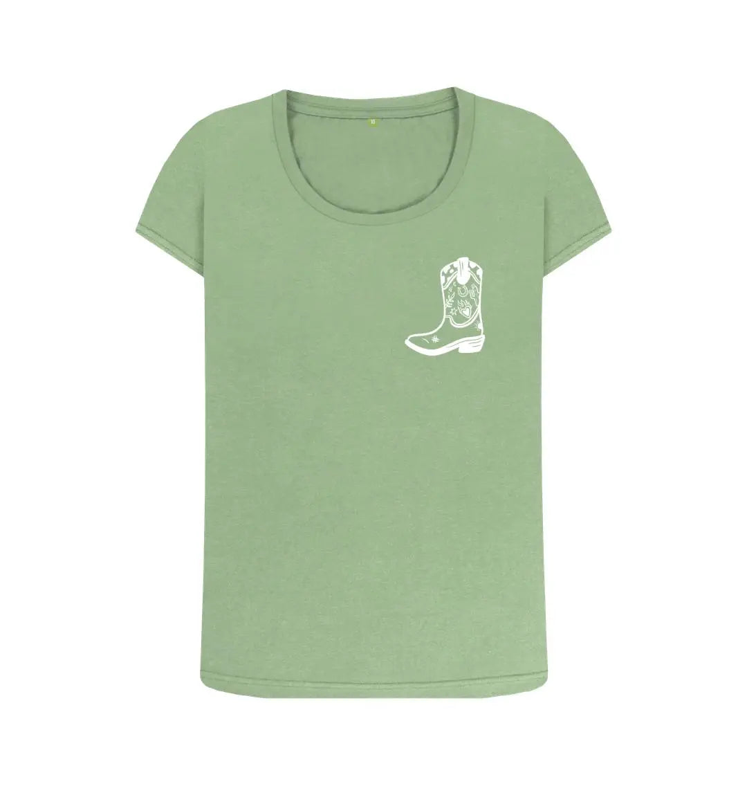 White cowboy boot scoop neck t-shirt - Trend Tonic