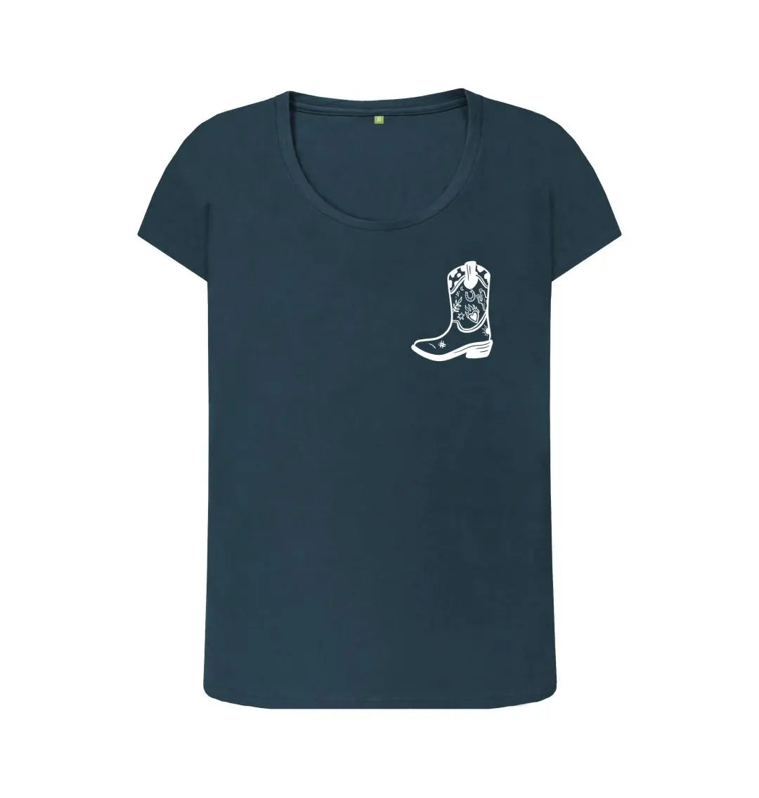 White cowboy boot scoop neck t-shirt - Trend Tonic