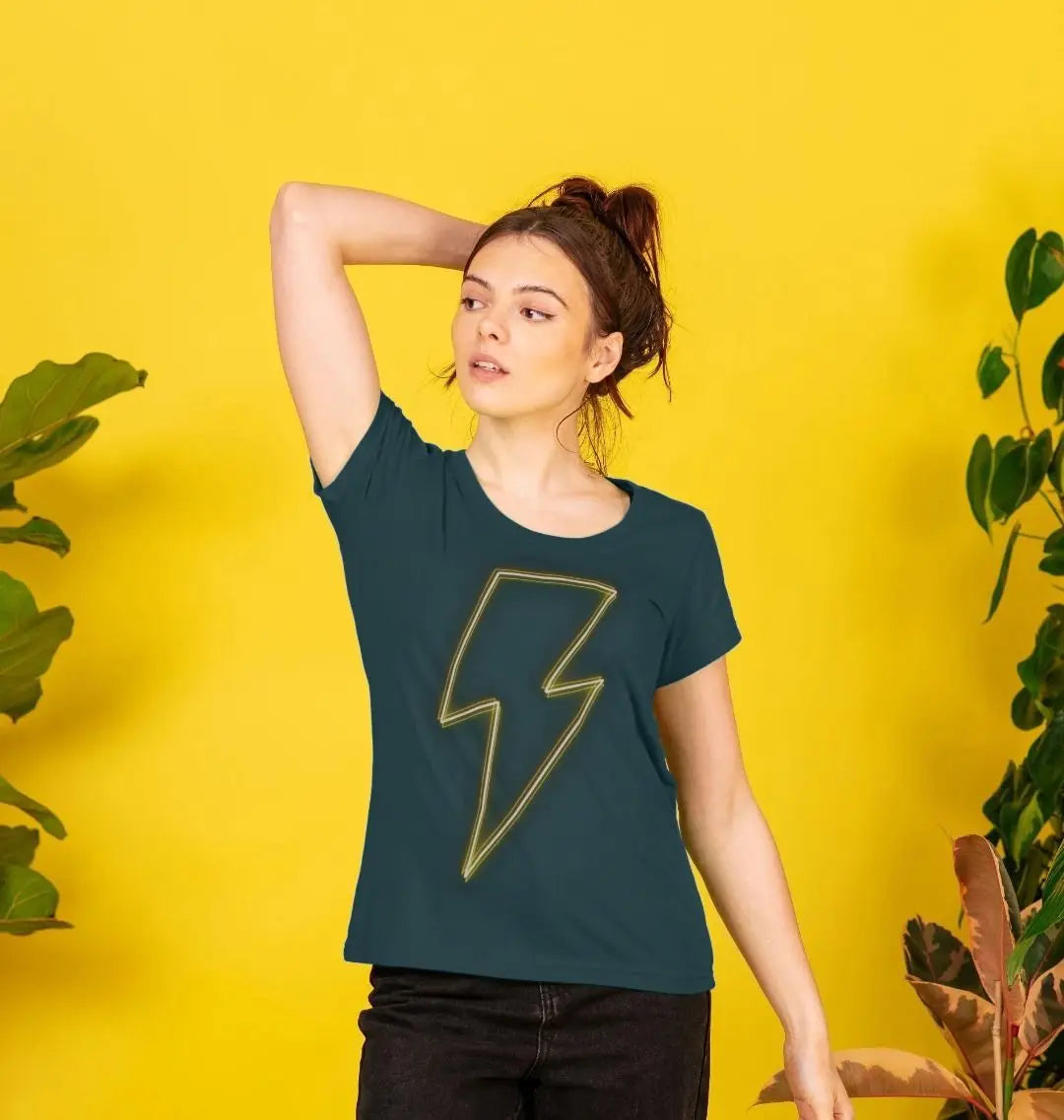 Yellow Neon Lightning bolt scoop neck t-shirt Trend Tonic