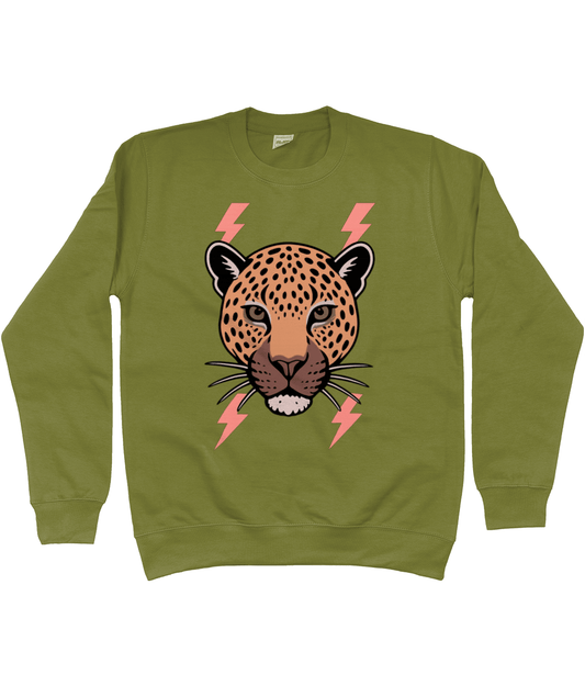Beige leopard face lightning bolt sweatshirt - Trend Tonic