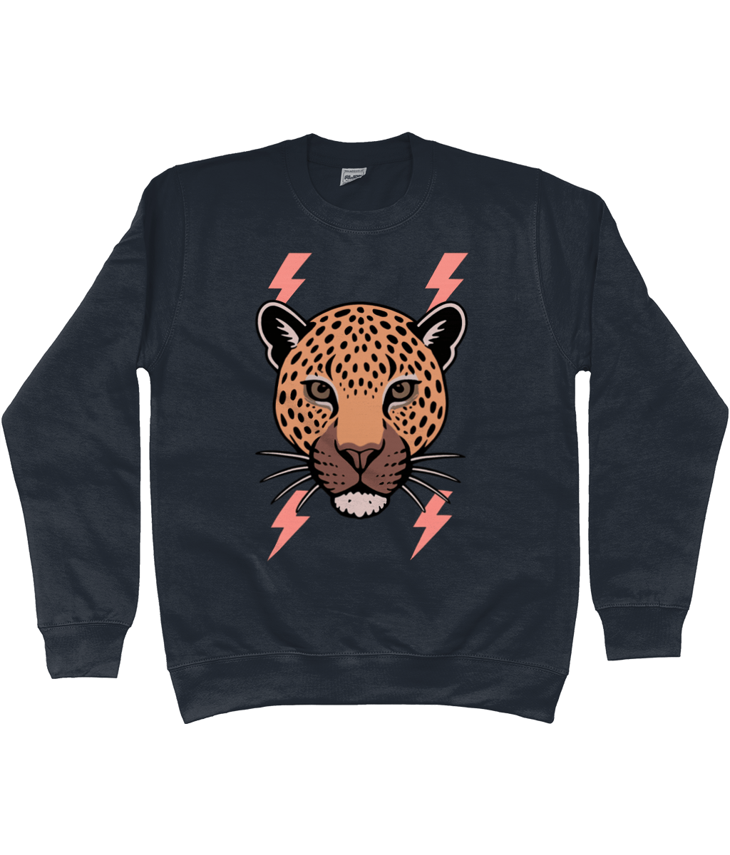 Beige leopard face lightning bolt sweatshirt - Trend Tonic