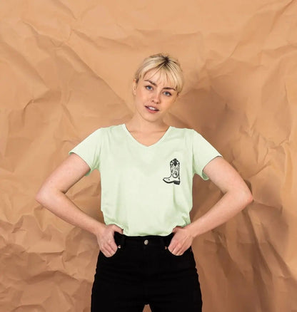 Black small cowboy boot v neck t-shirt - Trend Tonic