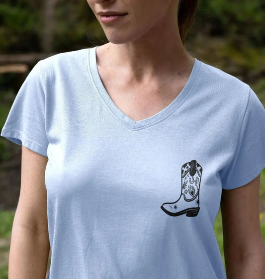 Black small cowboy boot v neck t-shirt - Trend Tonic