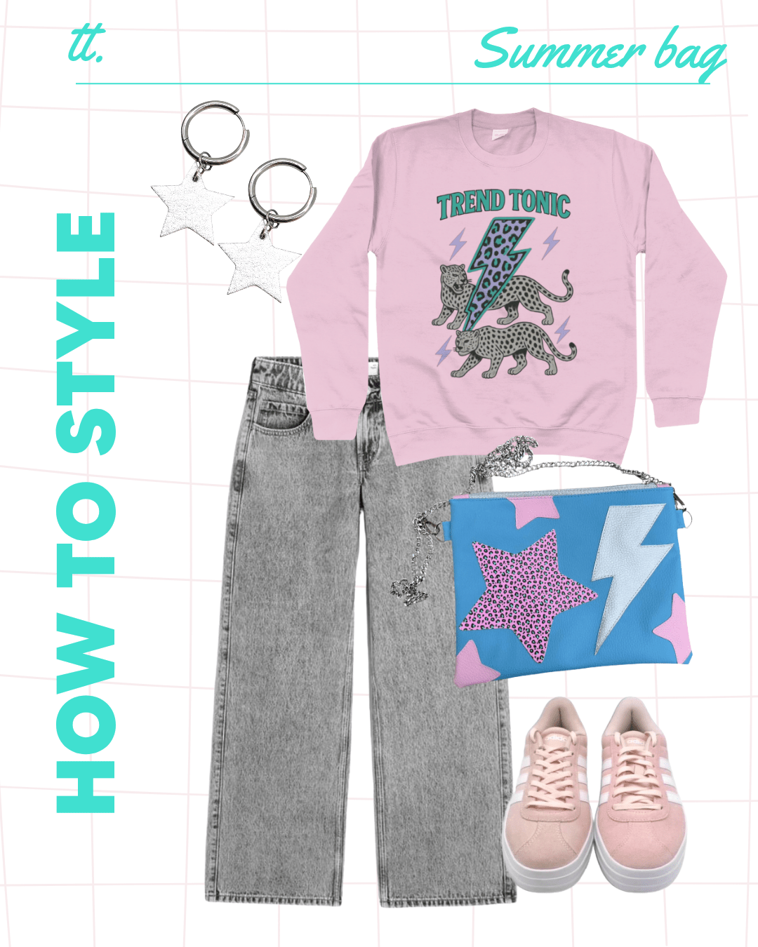 Blue and pink lightning bolt star bag - Trend Tonic