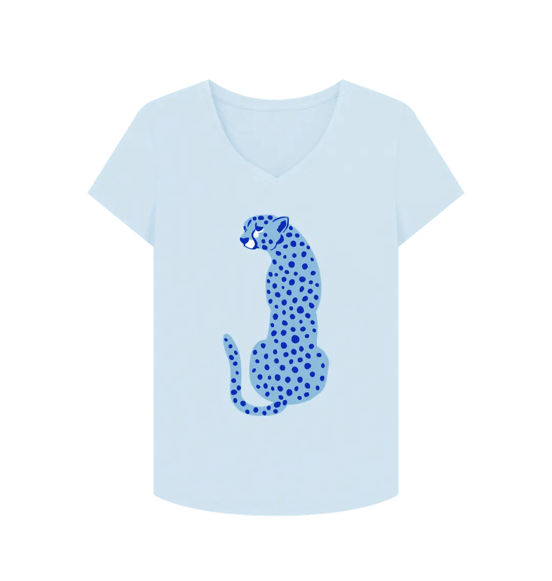 Blue cheetah V neck t-shirt - Trend Tonic