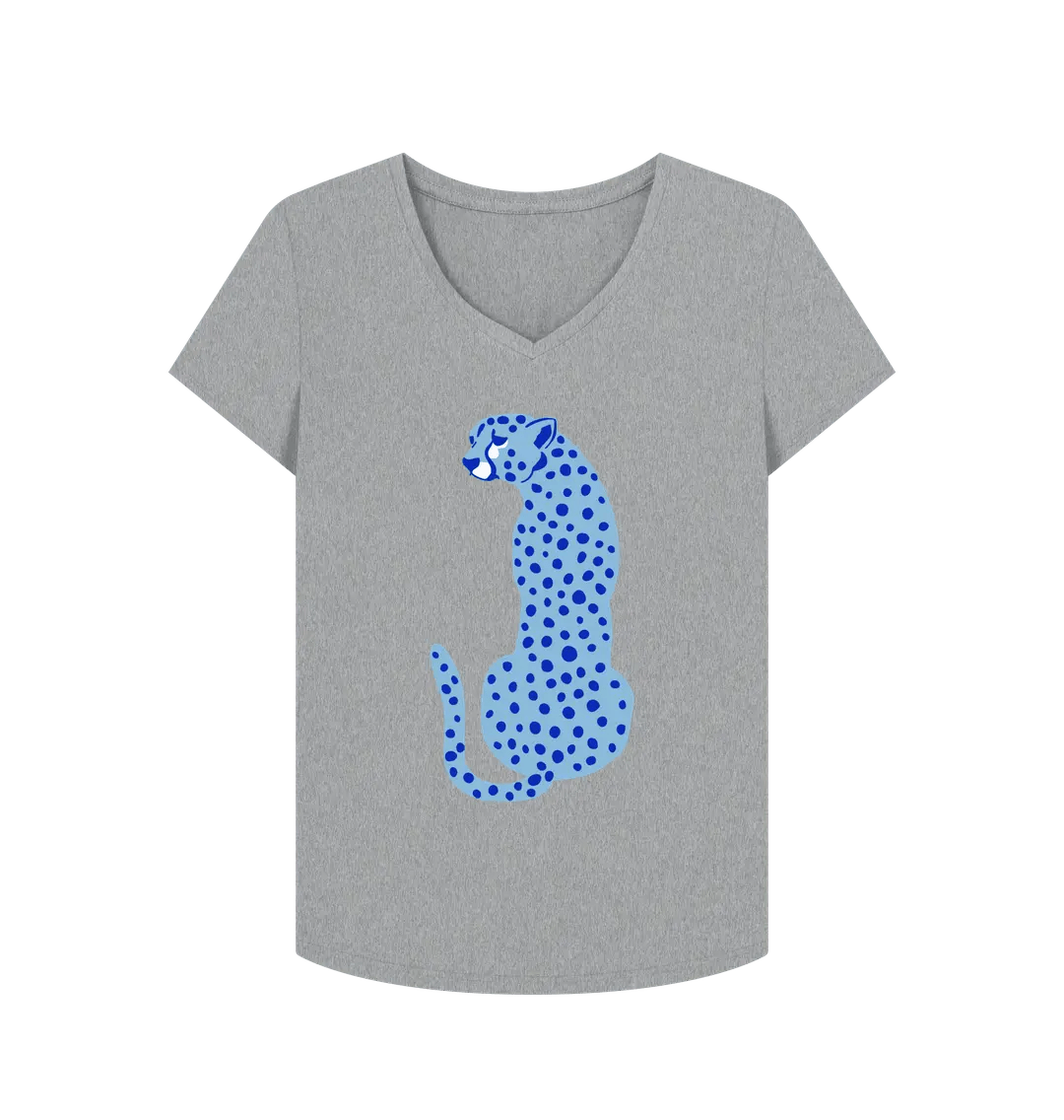 Blue cheetah V neck t-shirt - Trend Tonic