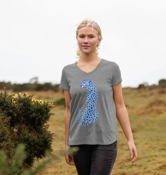 Blue cheetah V neck t-shirt - Trend Tonic