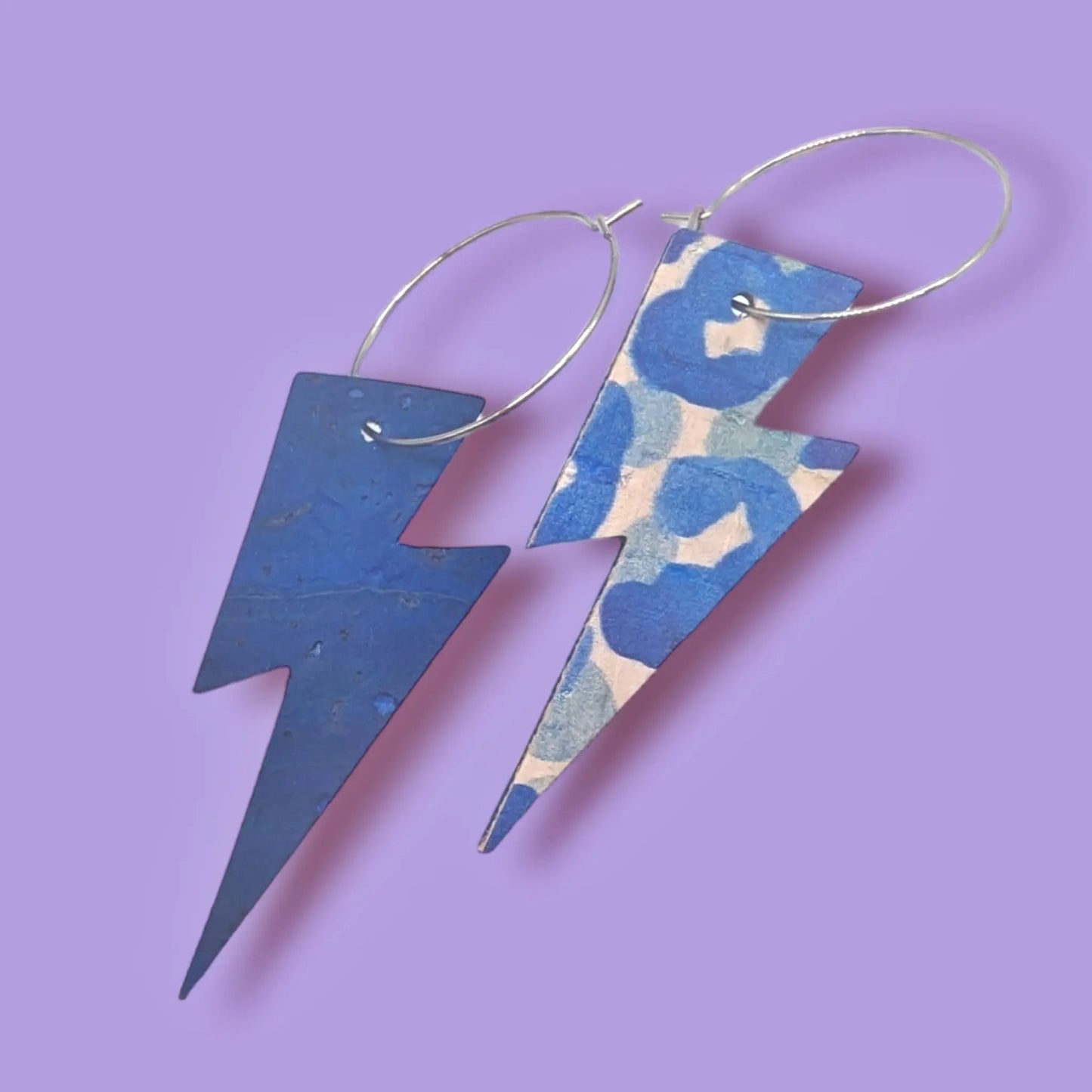 Blue leopard print and cobalt lightning bolt earrings - Trend Tonic