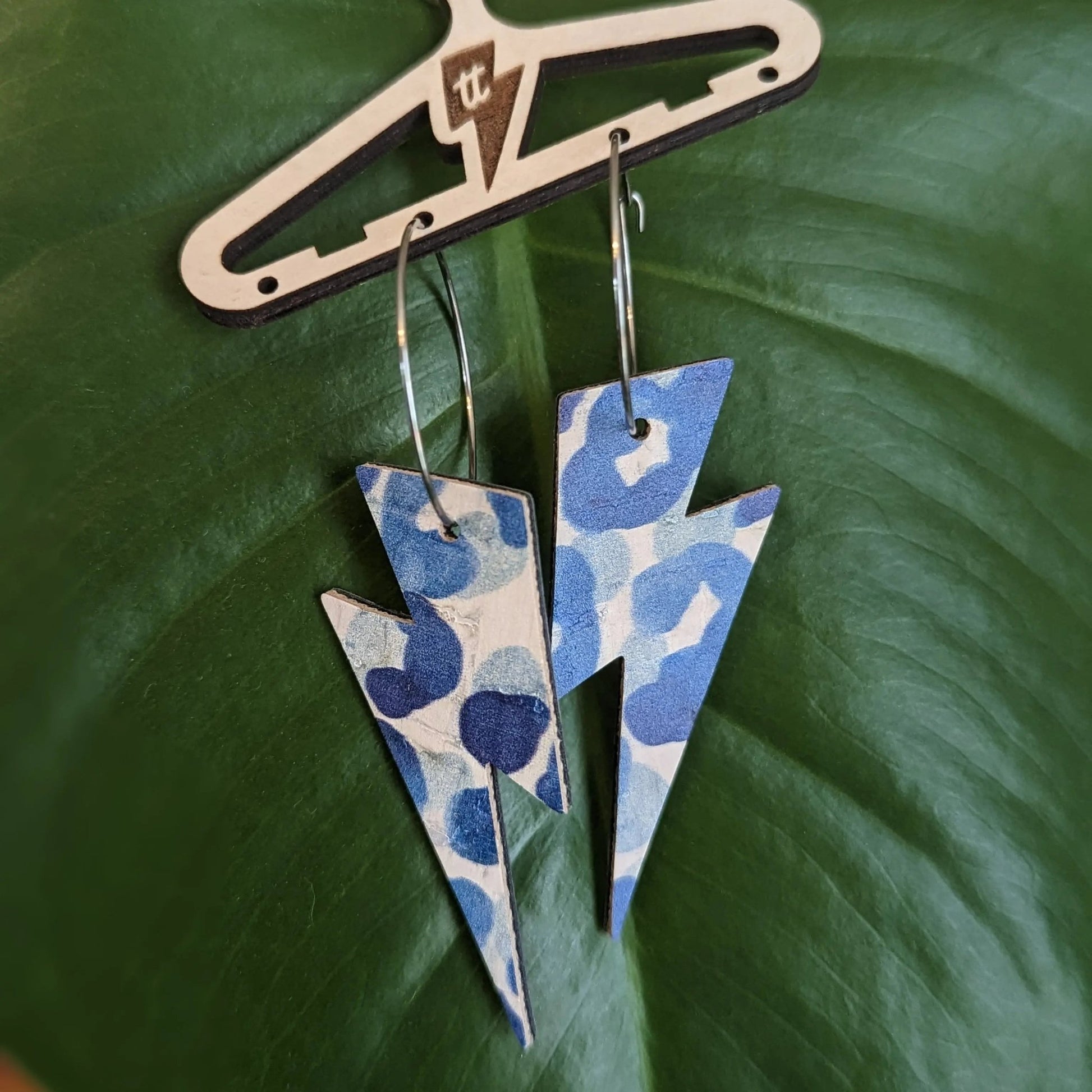 Blue leopard print and cobalt lightning bolt earrings - Trend Tonic