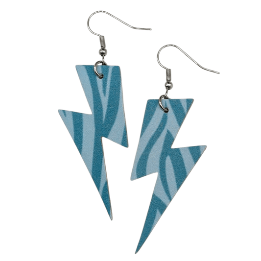 Blue stripe disco diva lightning bolt earrings - Trend Tonic
