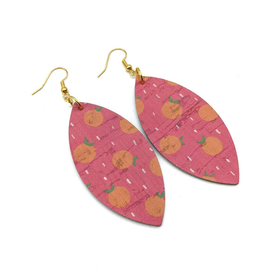 Bright Pink Peach Cork Leaf Earrings - Trend Tonic