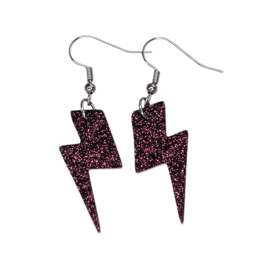 Burgundy glitter mini lightning bolt earrings - Trend Tonic