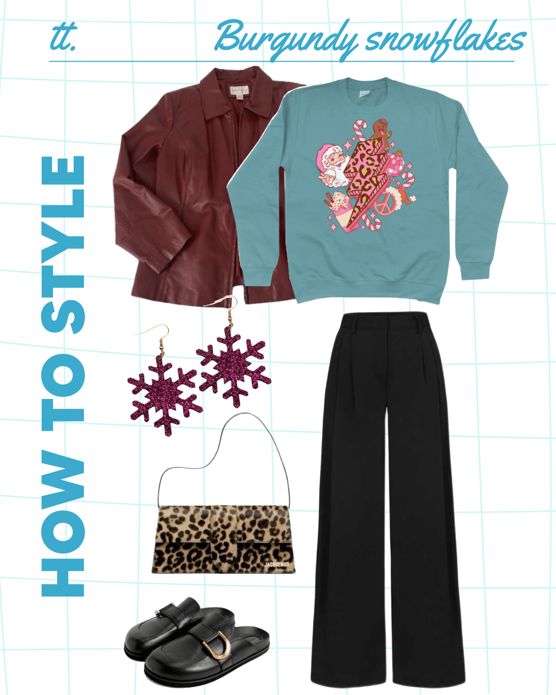 Burgundy glitter snowflake earrings - Trend Tonic