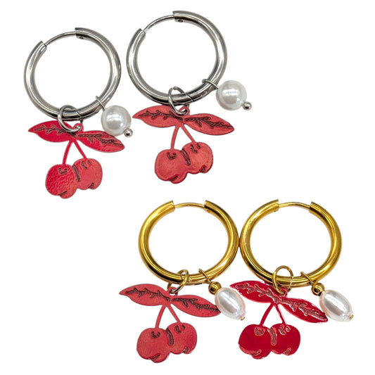 Cherry and pearl charms for earrings - Trend Tonic