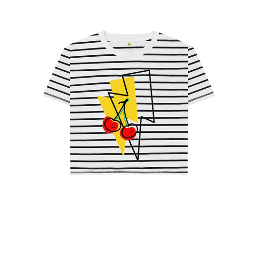 Cherry lightning bolt boxy stripe t-shirt - Trend Tonic