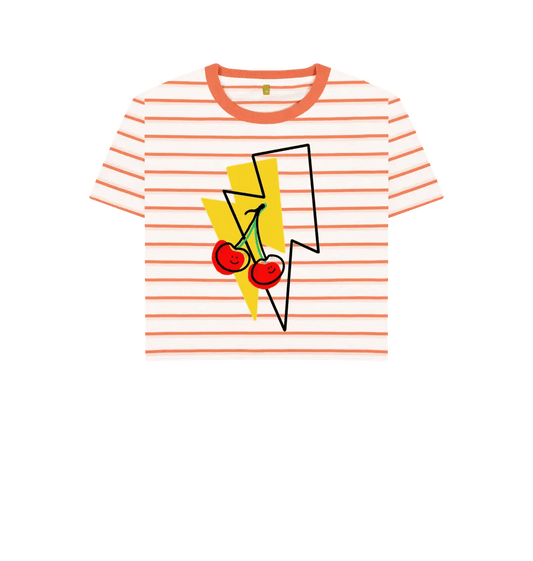 Cherry lightning bolt boxy stripe t-shirt - Trend Tonic