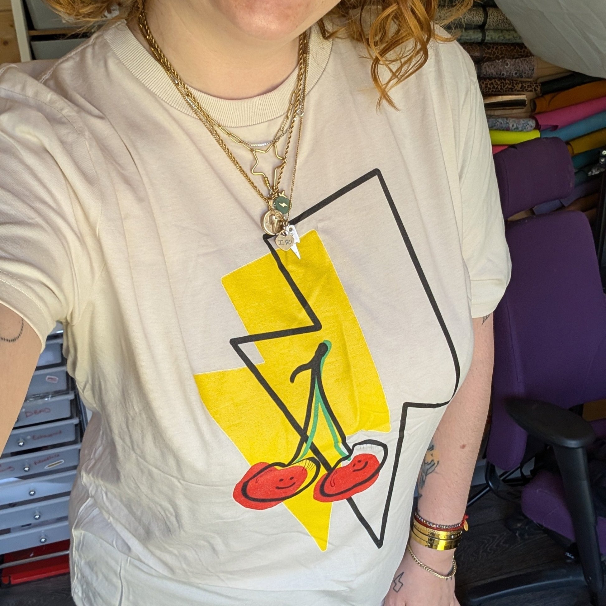 Cherry lightning bolt crew neck t-shirt - Trend Tonic