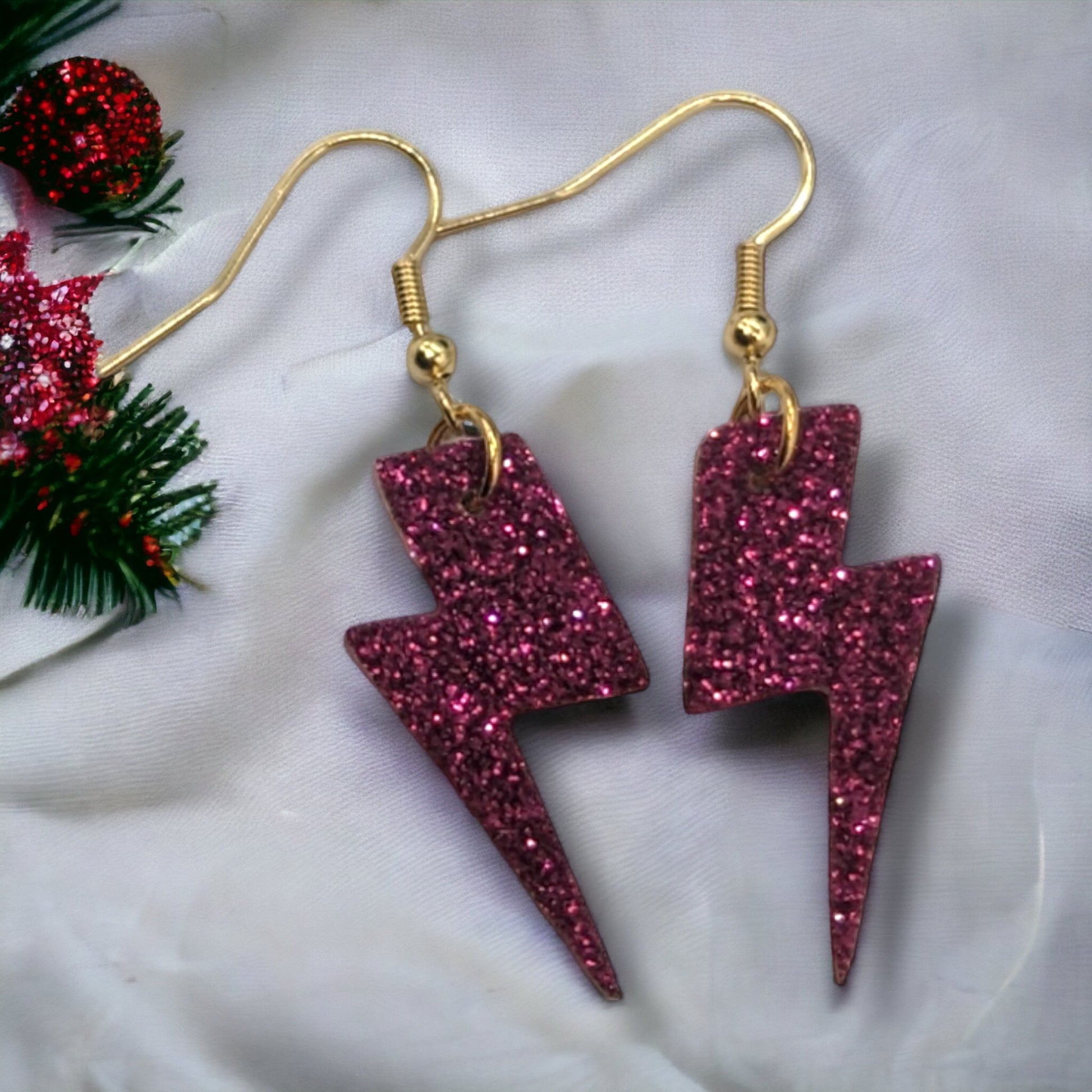 Cherry red mini glitter lightning bolt earrings - Trend Tonic