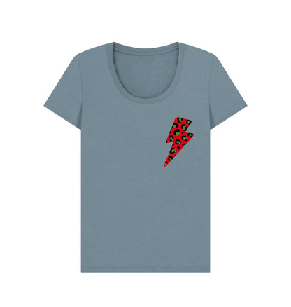 Christmas red and green leopard print lightning bolt scoop neck t-shirt - Trend Tonic