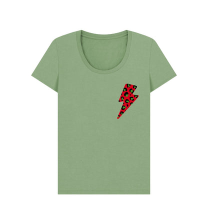 Christmas red and green leopard print lightning bolt scoop neck t-shirt - Trend Tonic