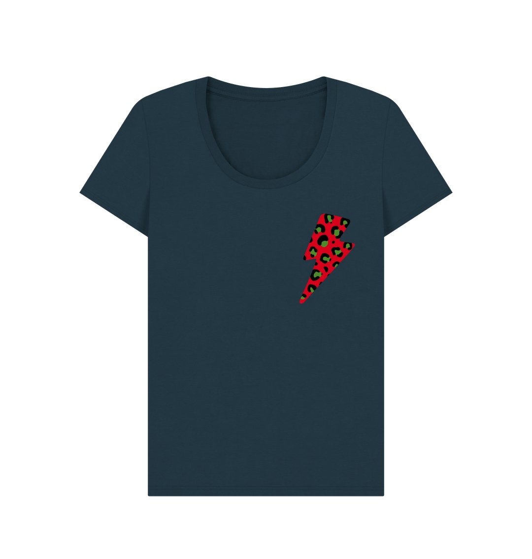 Christmas red and green leopard print lightning bolt scoop neck t-shirt - Trend Tonic