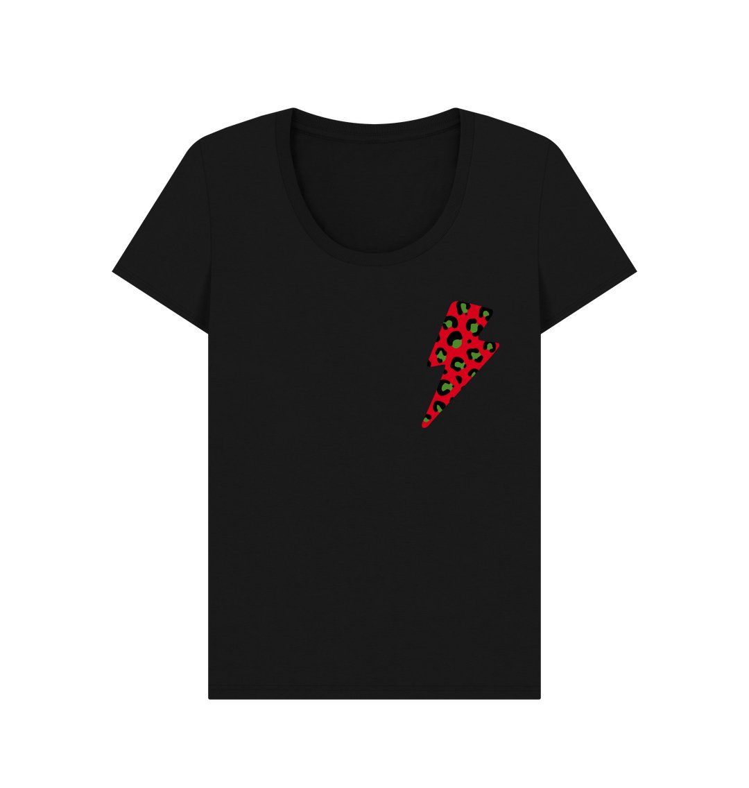 Christmas red and green leopard print lightning bolt scoop neck t-shirt - Trend Tonic