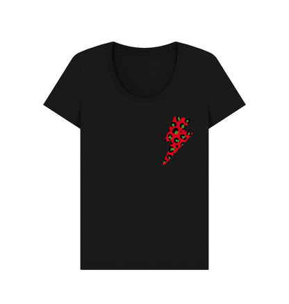 Christmas red and green leopard print lightning bolt scoop neck t-shirt - Trend Tonic