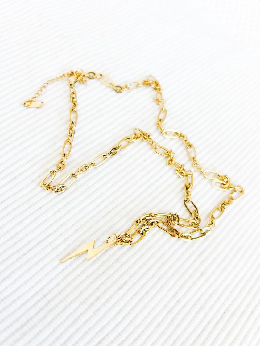 Chunky Chain Lightning Bolt Necklace Trend Tonic - Main Image