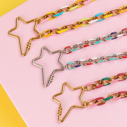 Colourful star carabiner necklace - Trend Tonic
