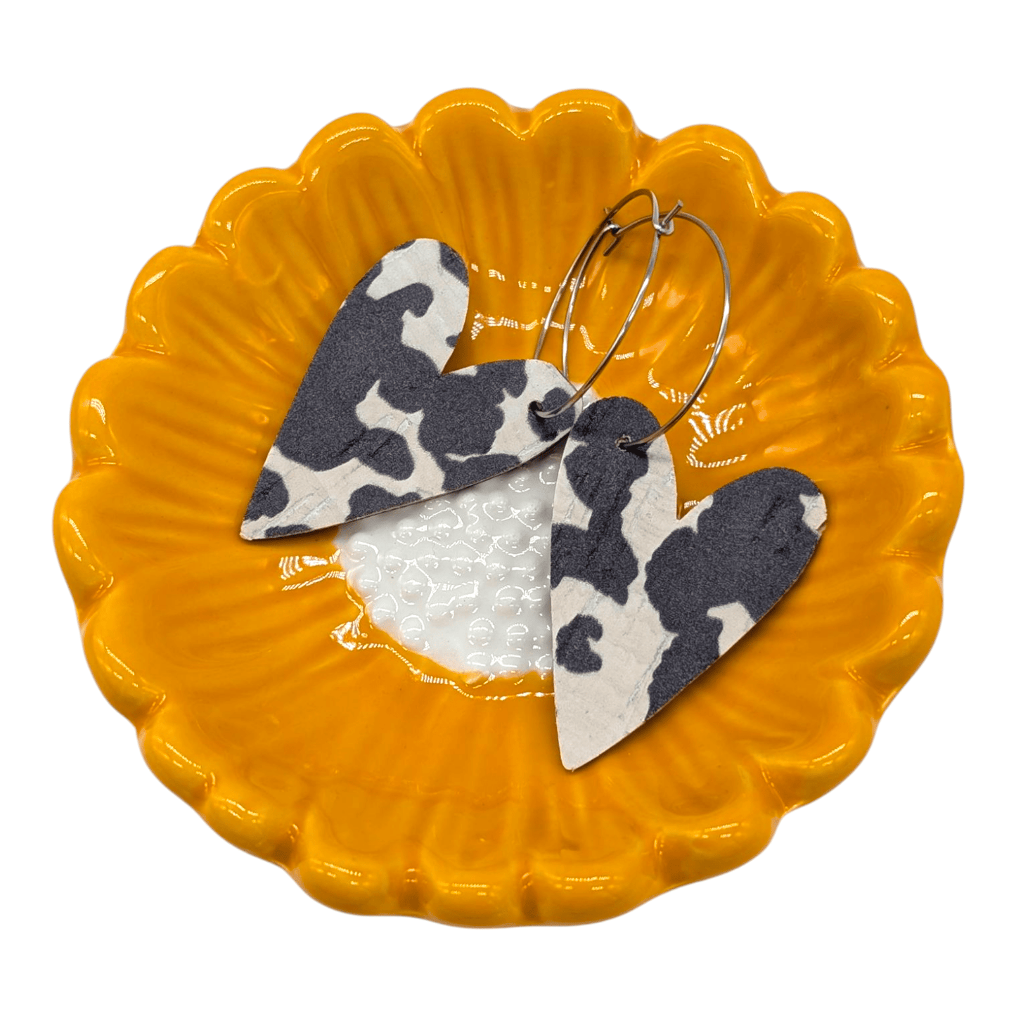 Cow print heart cork hoop earrings - Trend Tonic