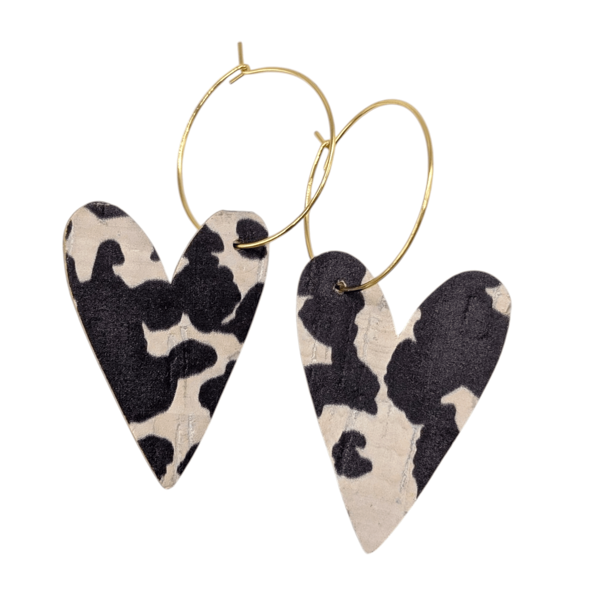 Cow print heart cork hoop earrings - Trend Tonic