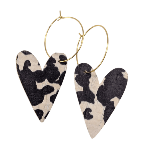 Cow print heart cork hoop earrings - Trend Tonic