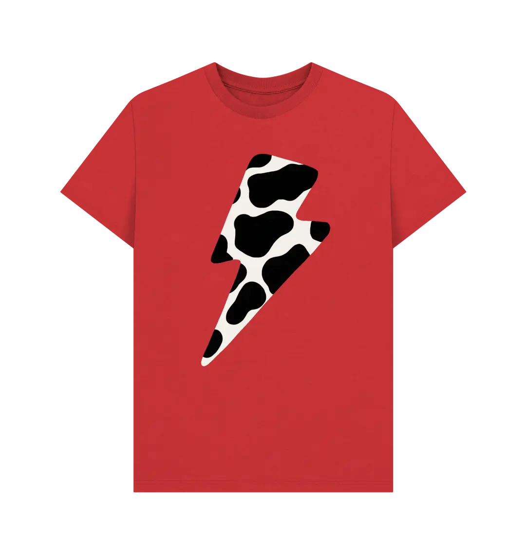 Cow print lightning bolt crew neck t-shirt - Trend Tonic