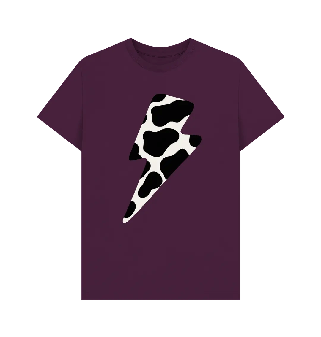 Cow print lightning bolt crew neck t-shirt - Trend Tonic