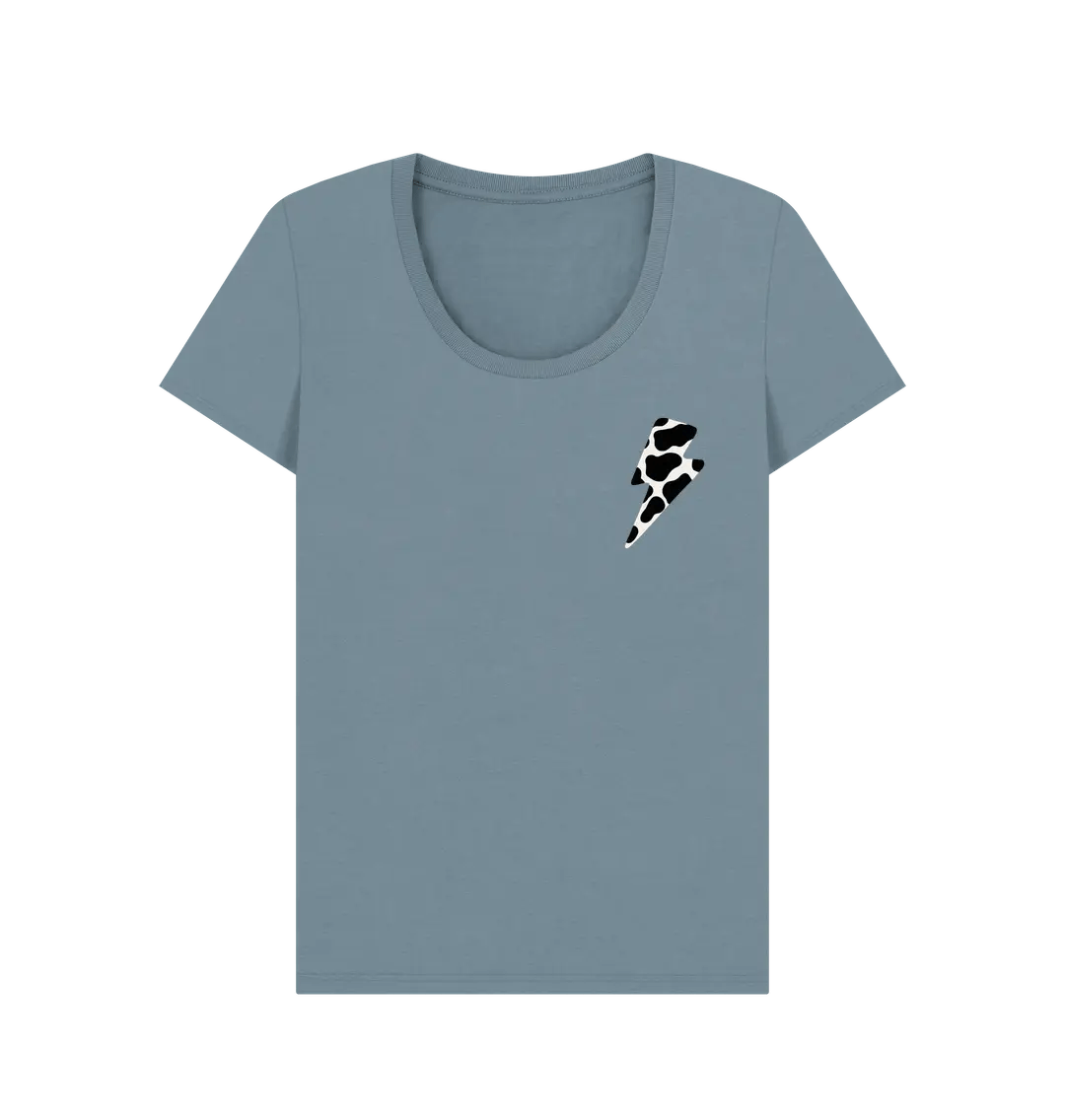 Cow print lightning bolt scoop neck t-shirt - Trend Tonic