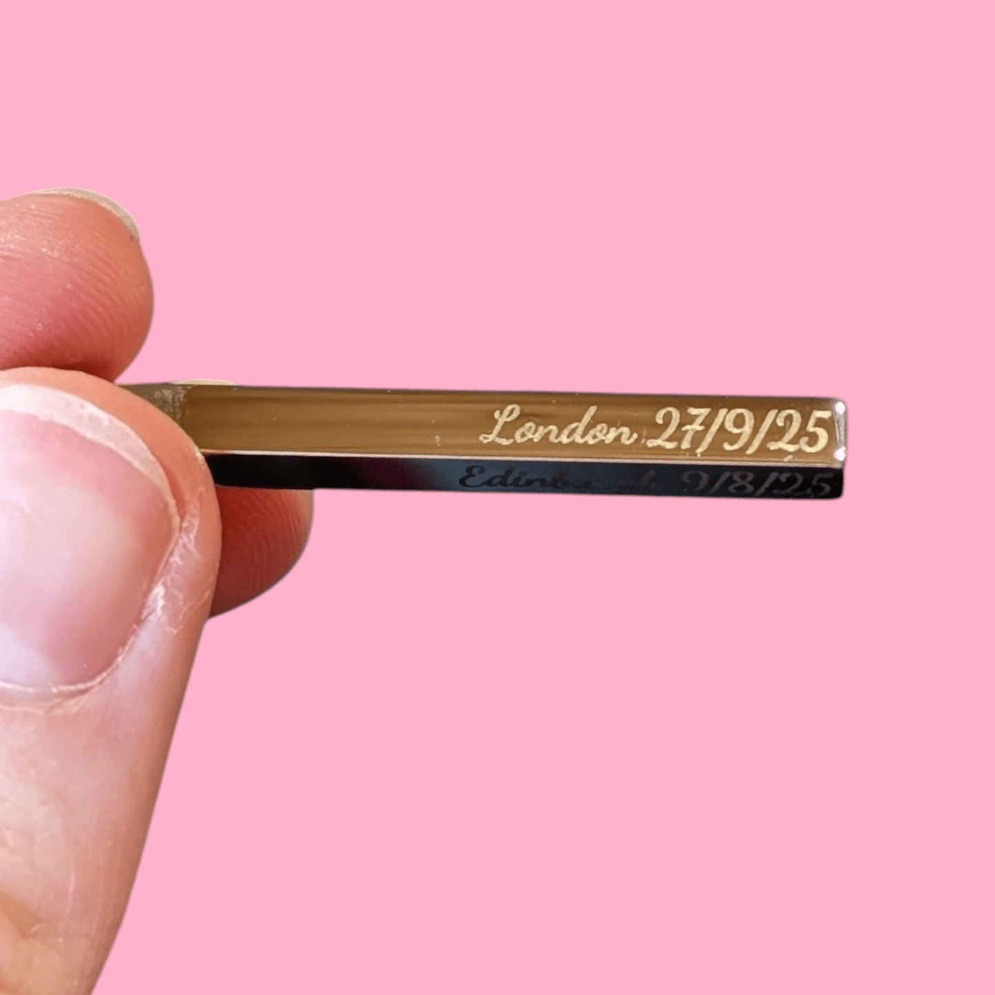 Custom Engraved Long Bar Necklace – 4 - Sided Personalisation - Trend Tonic