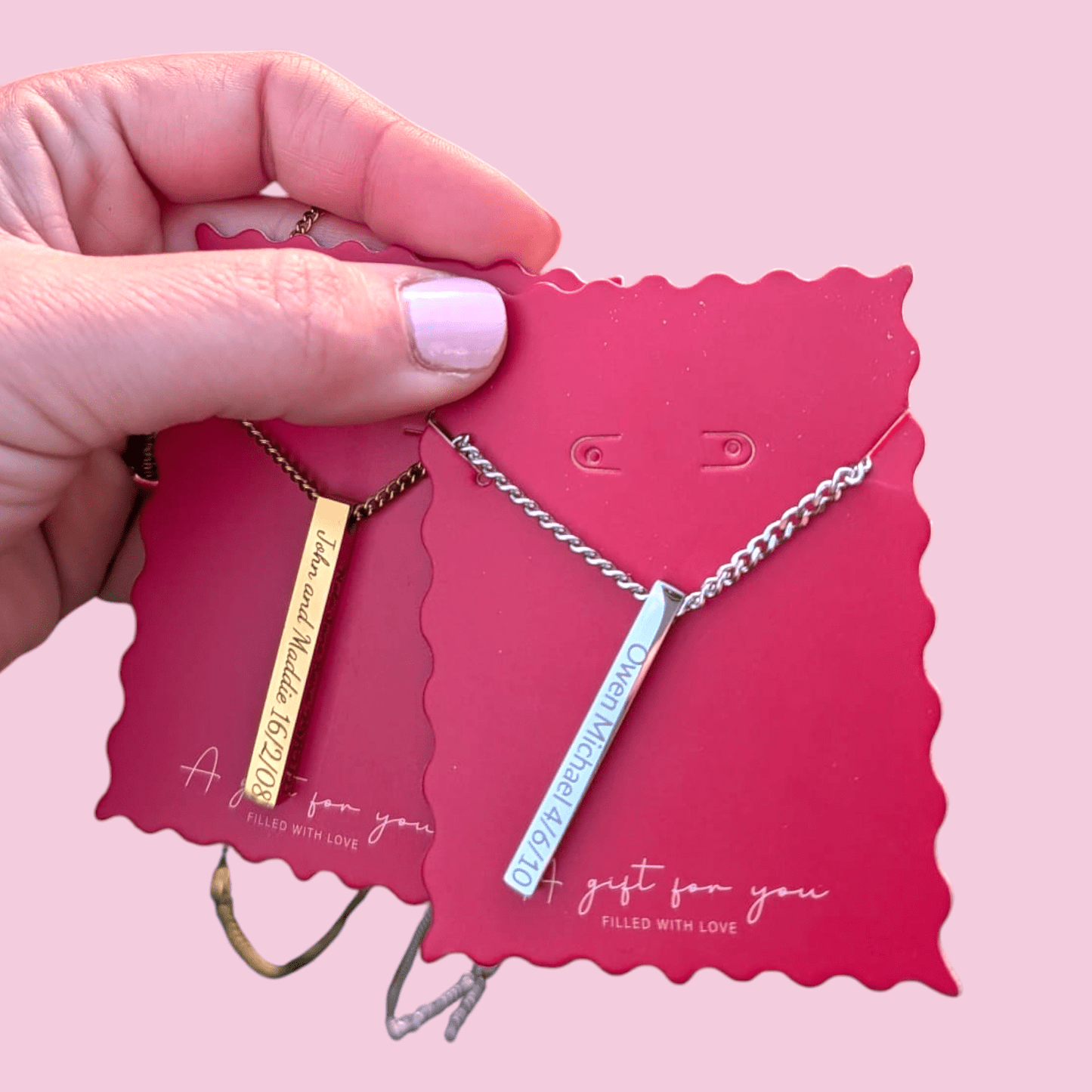 Custom Engraved Long Bar Necklace – 4 - Sided Personalisation - Trend Tonic