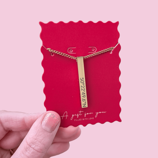 Custom Engraved Long Bar Necklace – 4 - Sided Personalisation - Trend Tonic