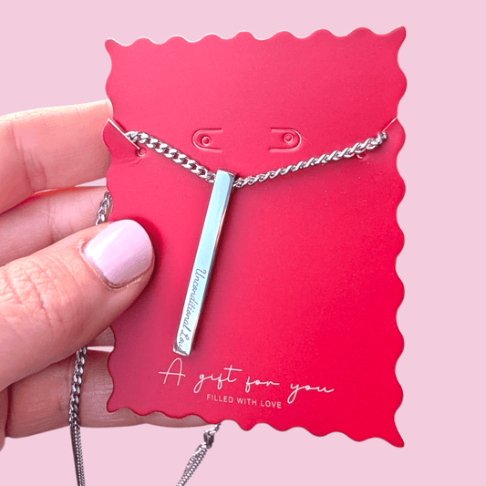 Custom Engraved Long Bar Necklace – 4 - Sided Personalisation - Trend Tonic