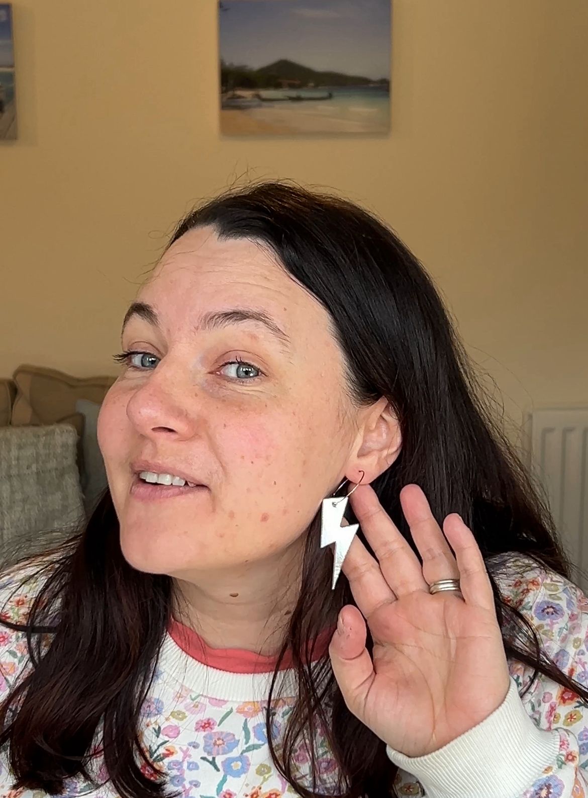 Double sided silver and rainbow leopard print cork lightning bolt earrings - Trend Tonic