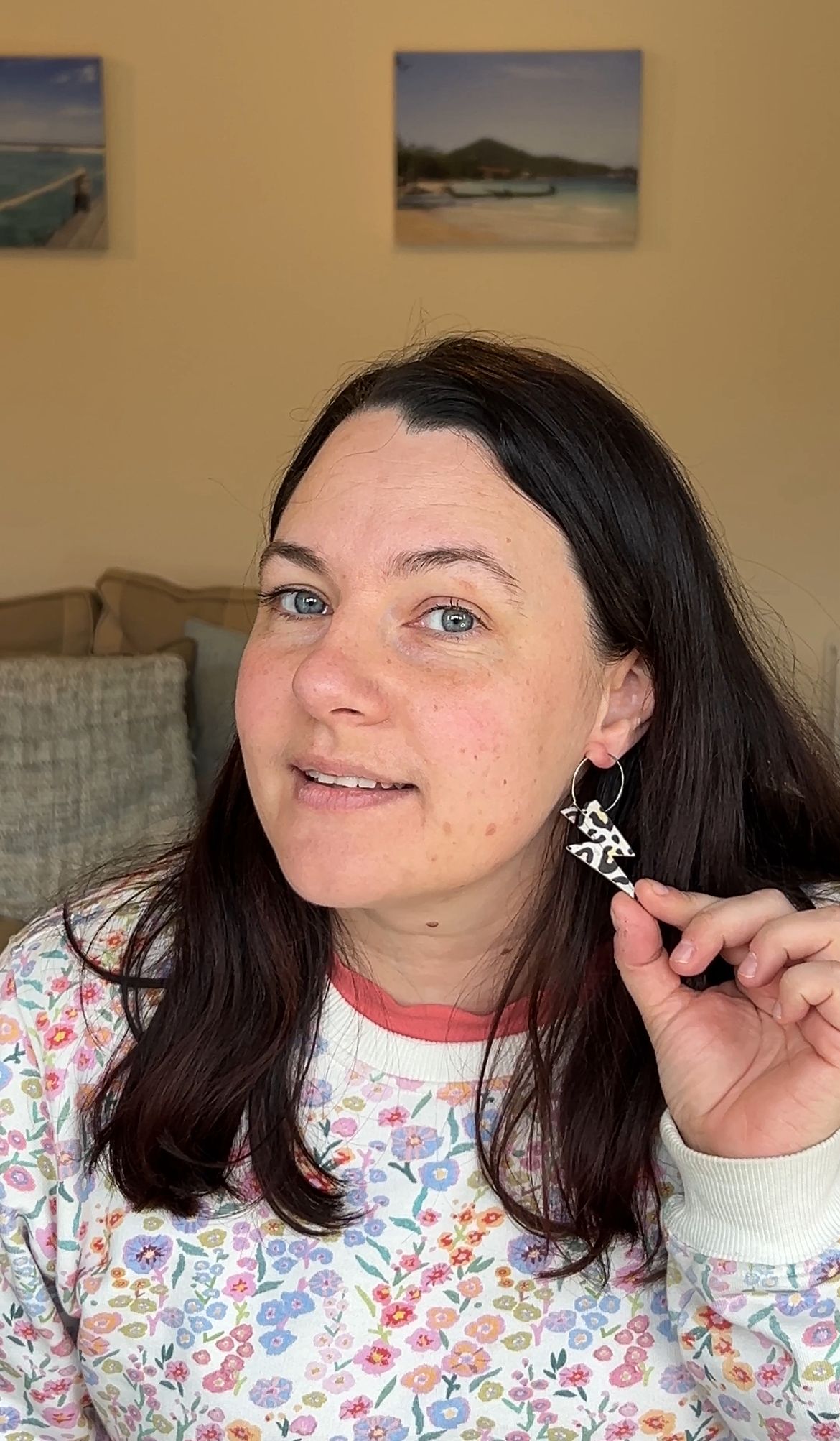 Double sided silver and rainbow leopard print cork lightning bolt earrings - Trend Tonic