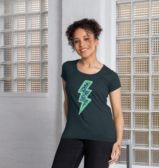 Electric blue leopard print lightning bolt scoop neck t-shirt - Trend Tonic